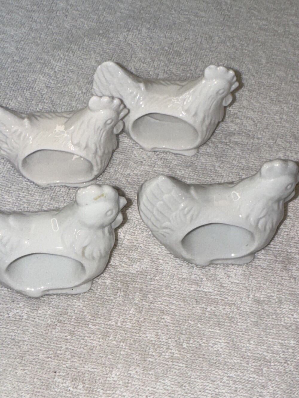 Rooster Large Porcelain Napkin Rings White Set of 4 Cottagecore Grannie core